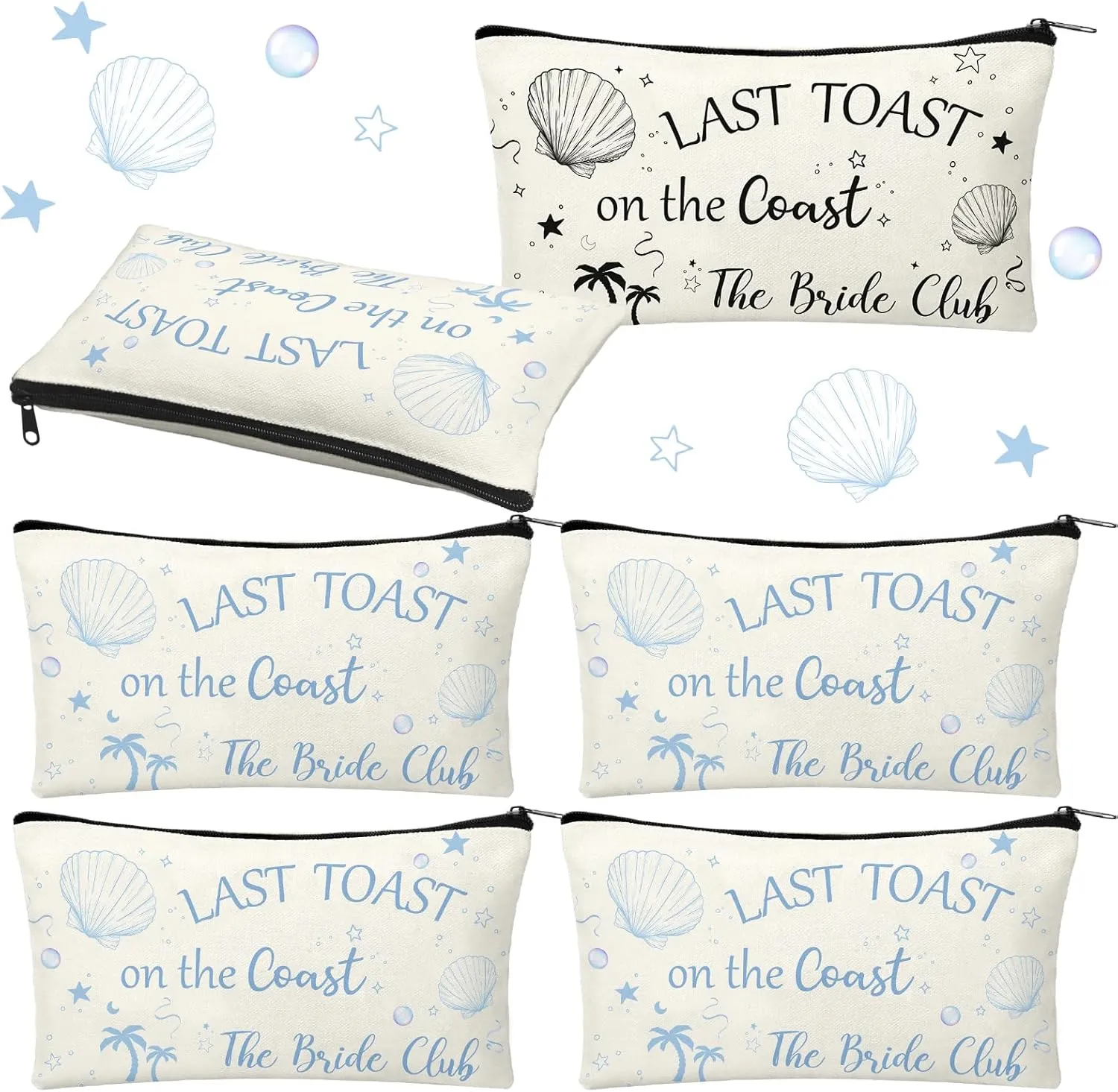 Pinkunn 6 Pcs Last Toast on the Coast Bridal Makeup Bag Bridal Shower Cosmetic Bag Bachelorette Party Favor Bridesmaid Proposal Gift Wedding Party Favor Floral Bride Purse for Women