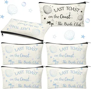 Pinkunn 6 Pcs Last Toast on the Coast Bridal Makeup Bag Bridal Shower Cosmetic Bag Bachelorette Party Favor Bridesmaid Proposal Gift Wedding Party Favor Floral Bride Purse for Women