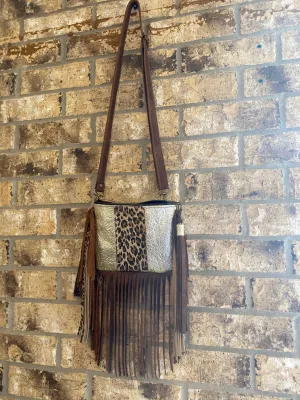 Platinum Leather Leopard Bag
