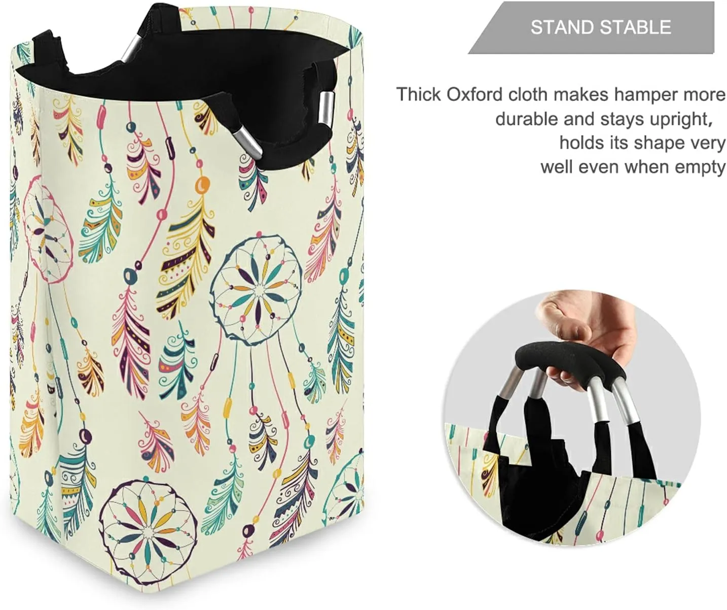Poeticcity Colorful Hand Drawn Native Indian American Dream Catcher Laundry Hamper Basket Bucket, Foldable Dirty Clothes Bag, Waterproof Fabric Washing Bin, Toy Storage with Handles for Bathroom