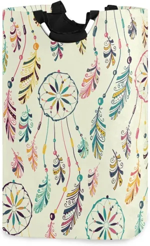 Poeticcity Colorful Hand Drawn Native Indian American Dream Catcher Laundry Hamper Basket Bucket, Foldable Dirty Clothes Bag, Waterproof Fabric Washing Bin, Toy Storage with Handles for Bathroom