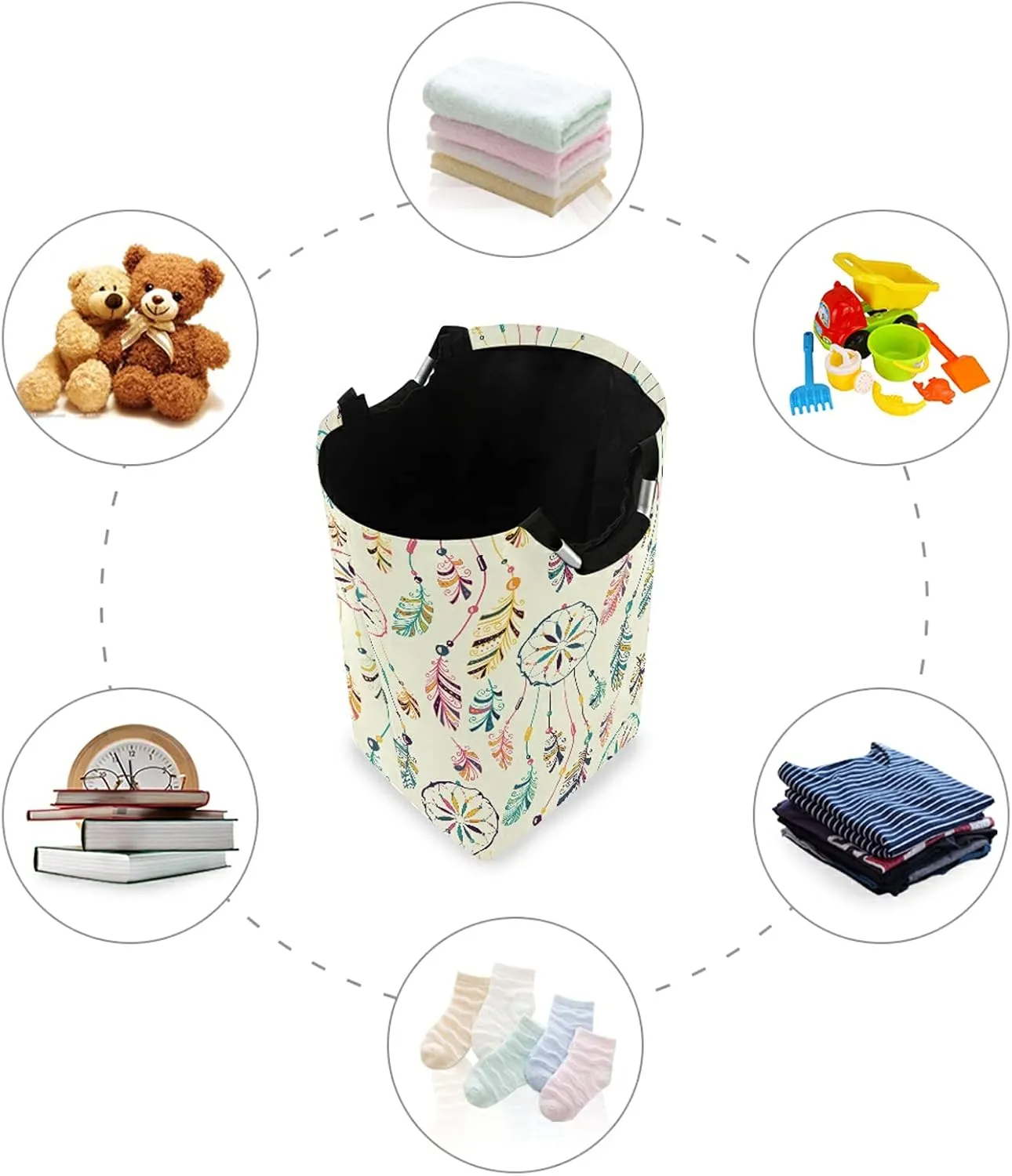 Poeticcity Colorful Hand Drawn Native Indian American Dream Catcher Laundry Hamper Basket Bucket, Foldable Dirty Clothes Bag, Waterproof Fabric Washing Bin, Toy Storage with Handles for Bathroom