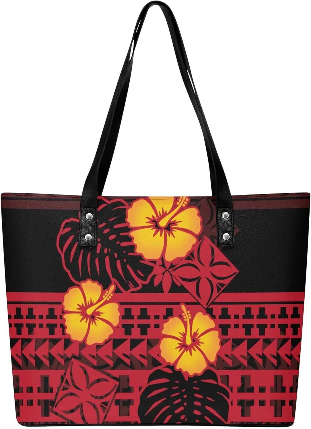 Polynesian Tattoo Leather Handbag Hawaiian Tribe Samoan Pattern Large Casual Shoulder Bag Customized Gift