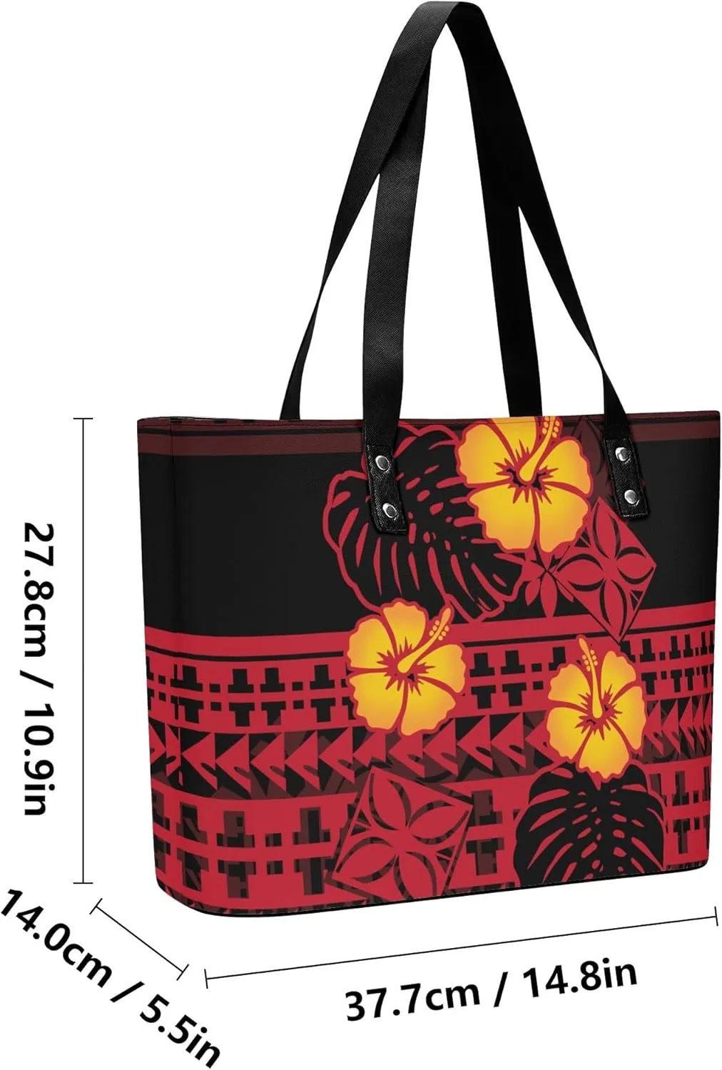 Polynesian Tattoo Leather Handbag Hawaiian Tribe Samoan Pattern Large Casual Shoulder Bag Customized Gift