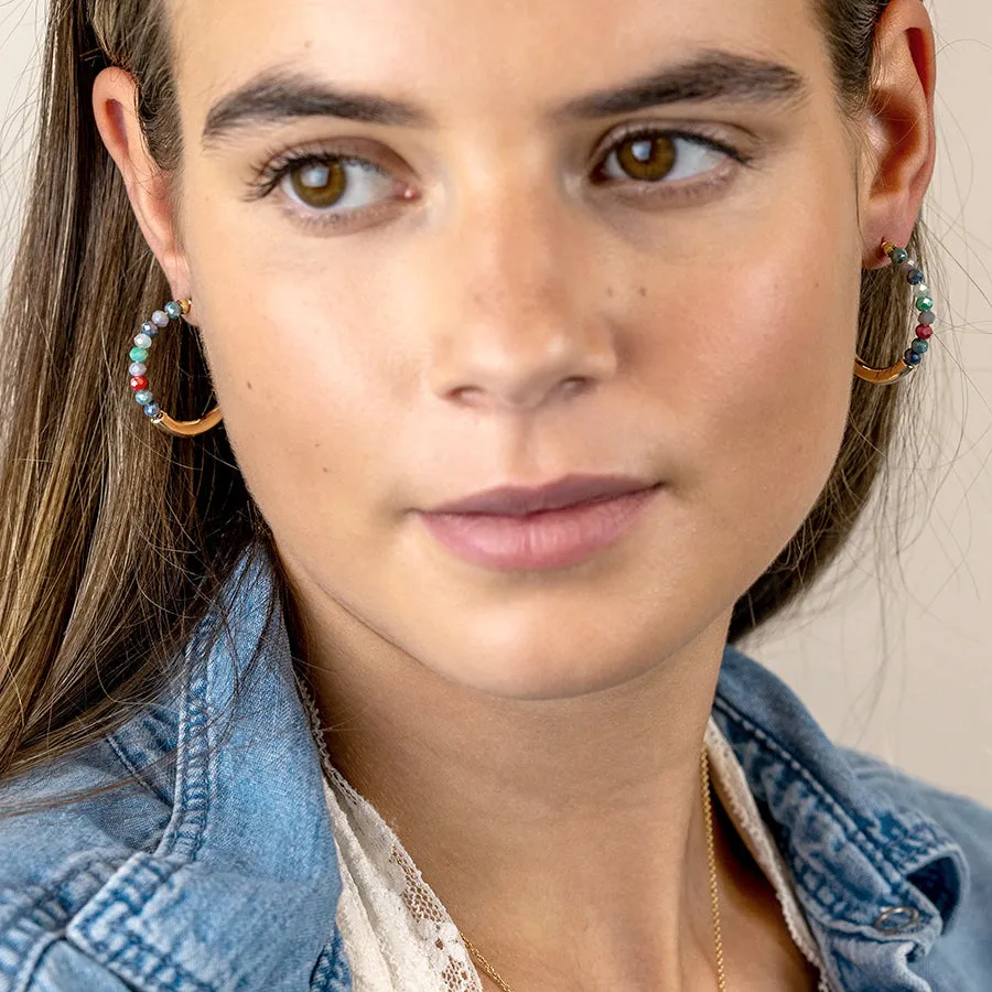 POM Golden Multi Colour Bead Hoop Earrings