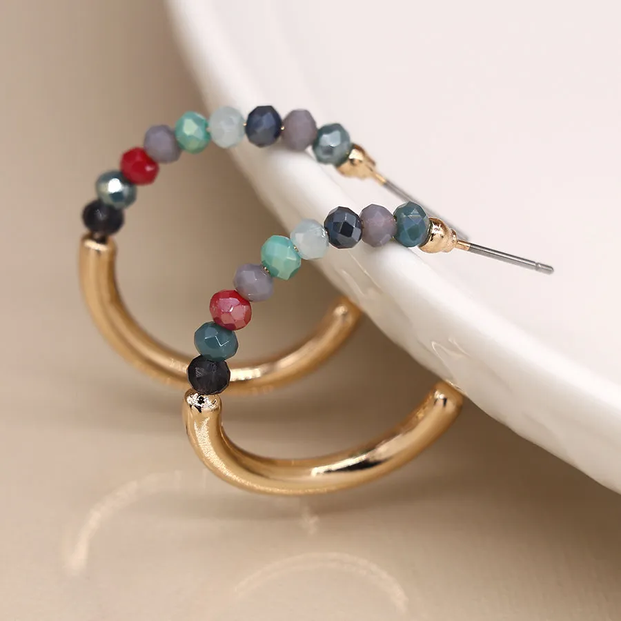 POM Golden Multi Colour Bead Hoop Earrings