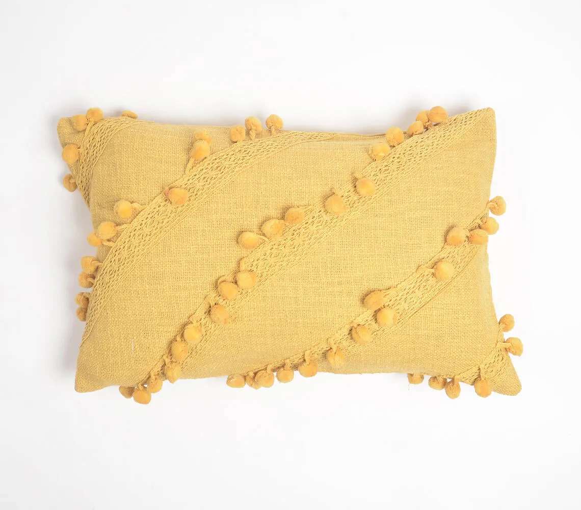 Pom-Pom & Lace Embellished Lumbar Cushion Cover