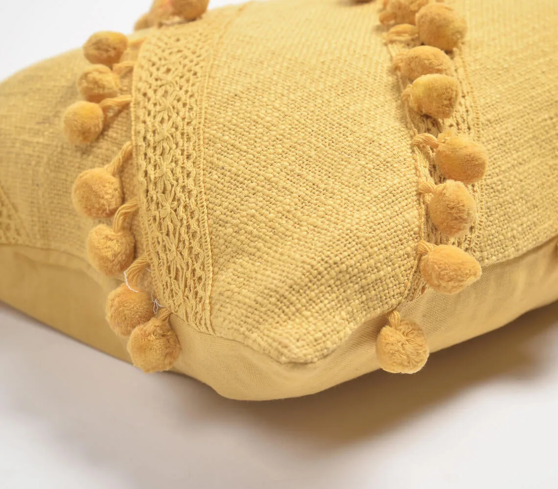 Pom-Pom & Lace Embellished Lumbar Cushion Cover