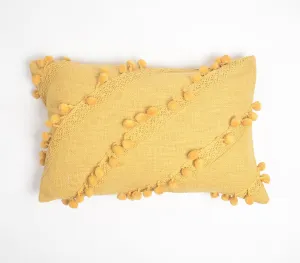 Pom-Pom & Lace Embellished Lumbar Cushion Cover