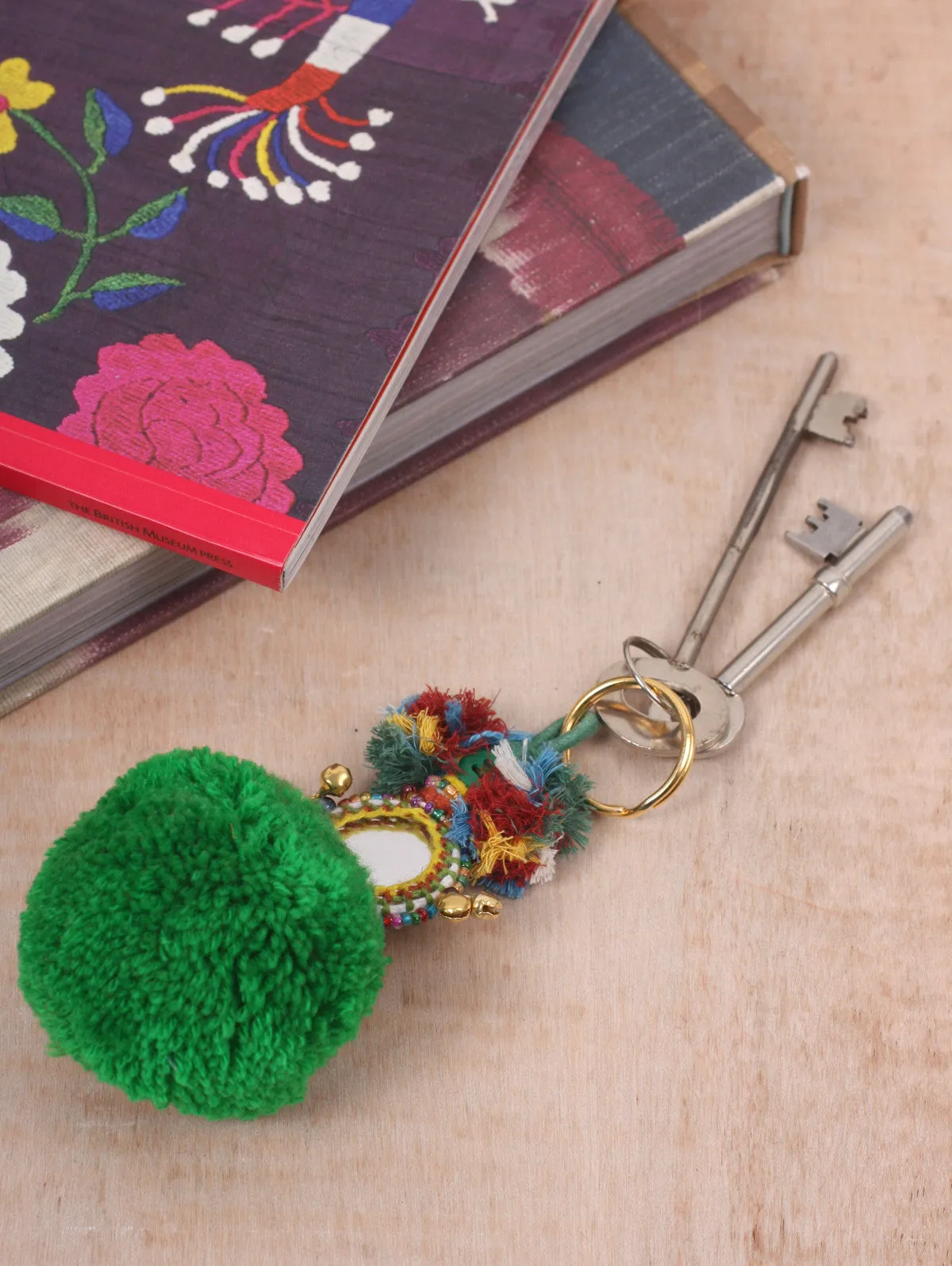 Pom Pom Mirror Keyrings, Green