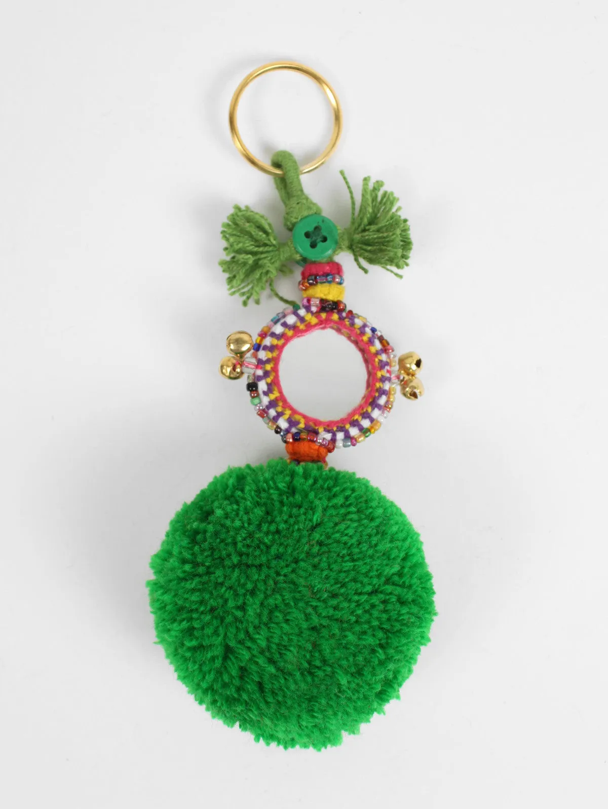 Pom Pom Mirror Keyrings, Green