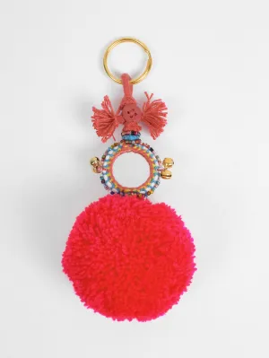 Pom Pom Mirror Keyrings, Red