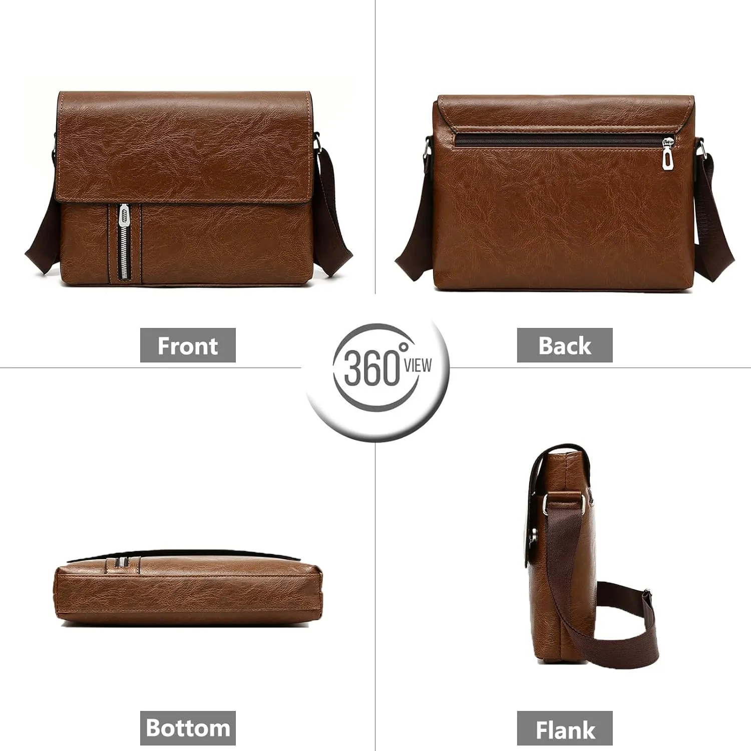 PORT&LOTUS Messenger Bags for Men - Small PU Leather Crossbody Bags