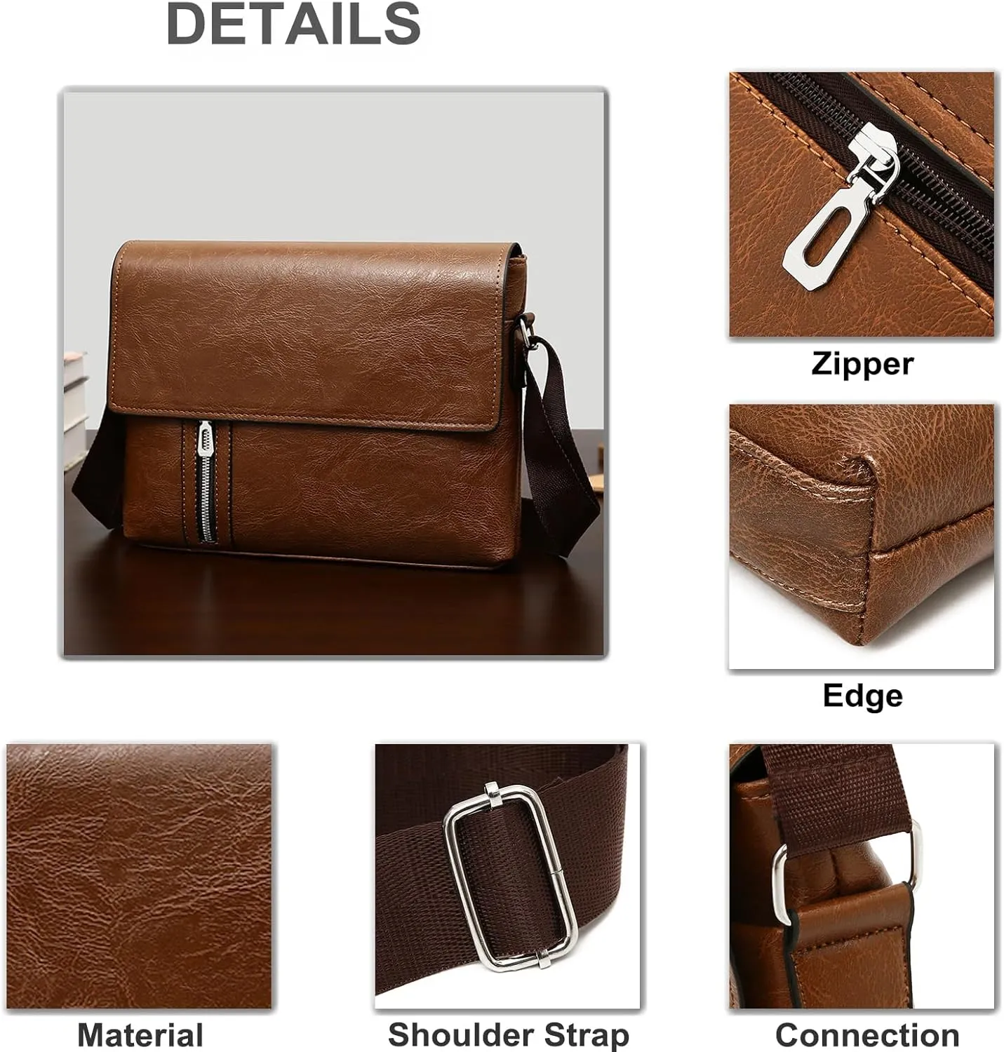 PORT&LOTUS Messenger Bags for Men - Small PU Leather Crossbody Bags