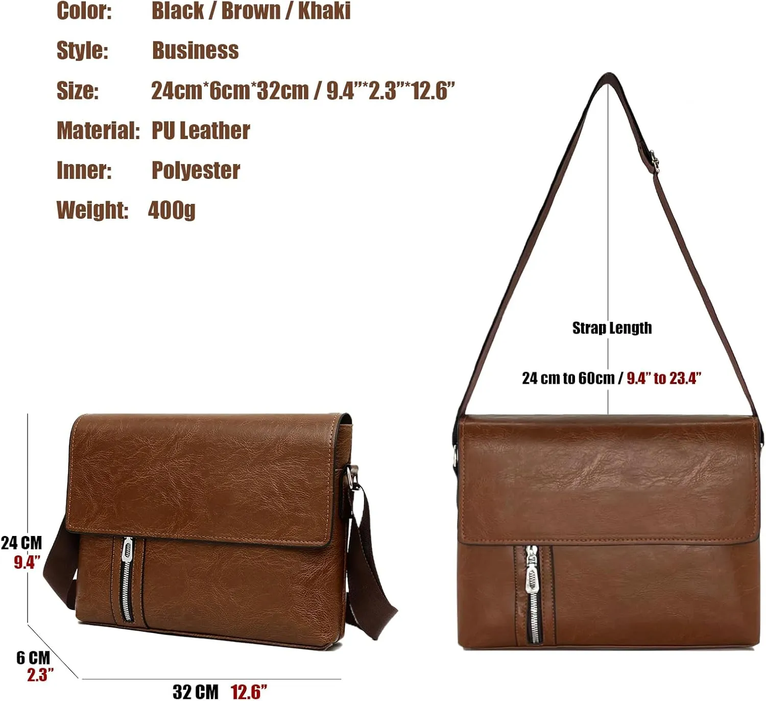 PORT&LOTUS Messenger Bags for Men - Small PU Leather Crossbody Bags