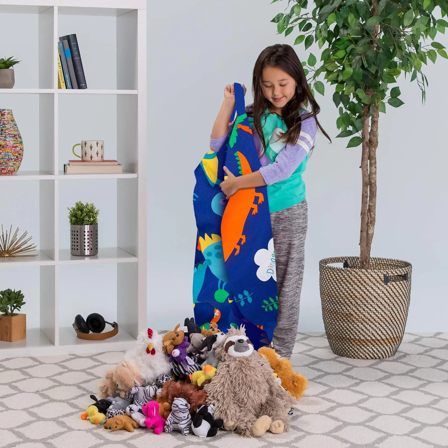 Posh Stuffable Kids Stuffed Animal Storage Bean Bag Chair Cover - Childrens Toy Organizer, Large-38 - Canvas Dinos on Blue