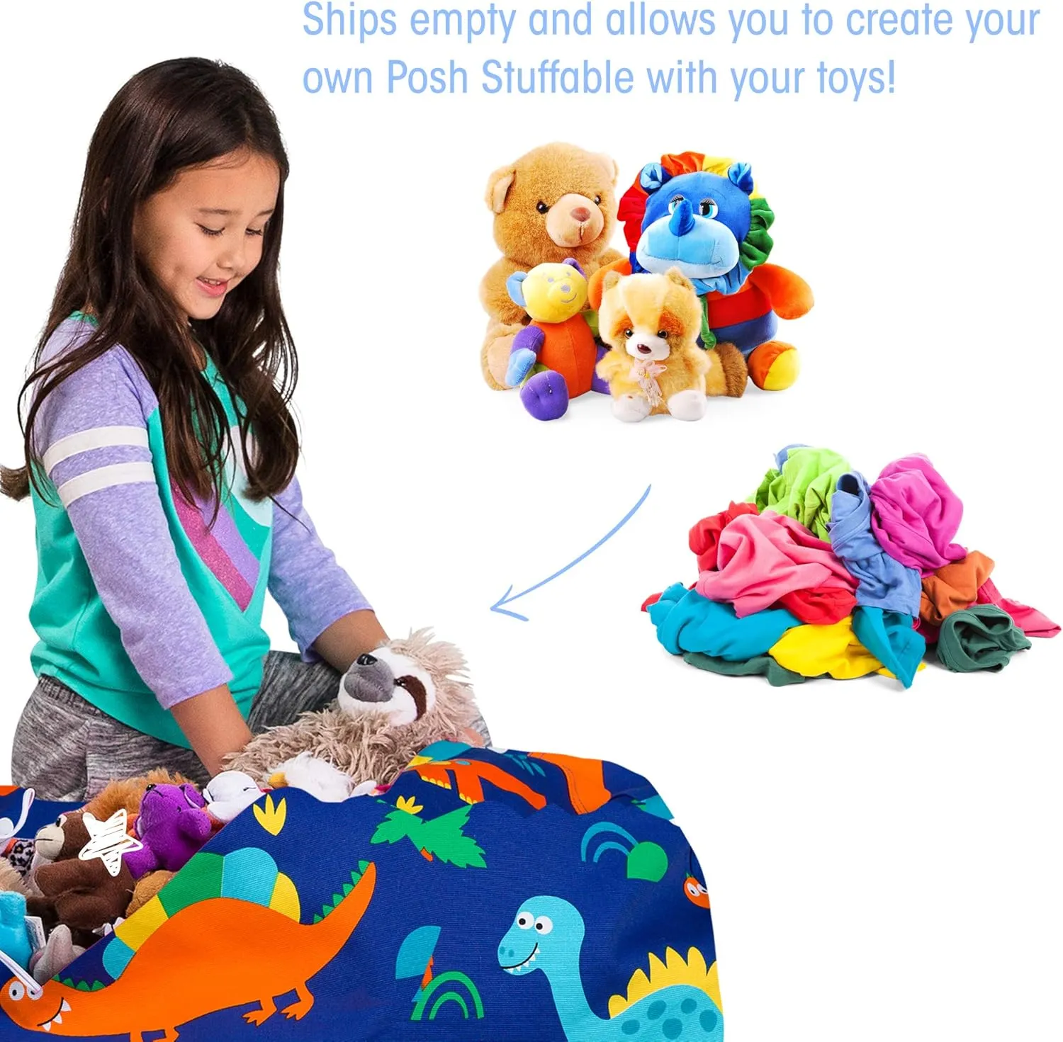 Posh Stuffable Kids Stuffed Animal Storage Bean Bag Chair Cover - Childrens Toy Organizer, Large-38 - Canvas Dinos on Blue