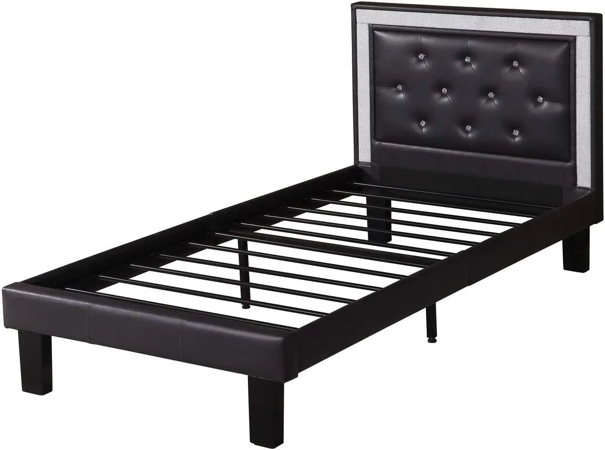 Poundex Bobkona Heartland PU Upholstered Twin Size Bed, Espresso