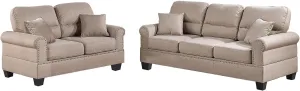 Poundex Bobkona Shelton Linen-Like 2 Piece Sofa and Loveseat Set, Sand