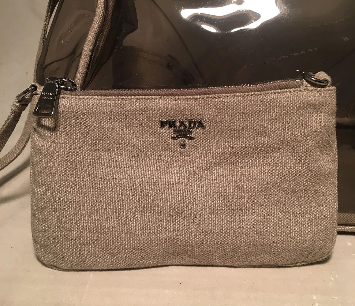 Prada Crystal Mistolino Plex Vinyl Canvas Frame Handbag