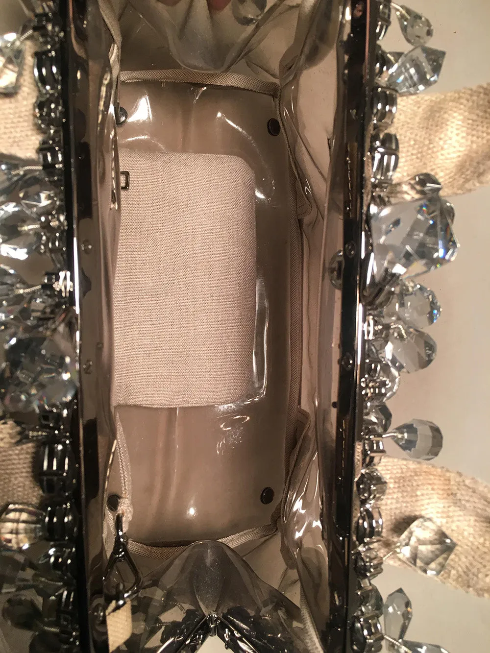 Prada Crystal Mistolino Plex Vinyl Canvas Frame Handbag