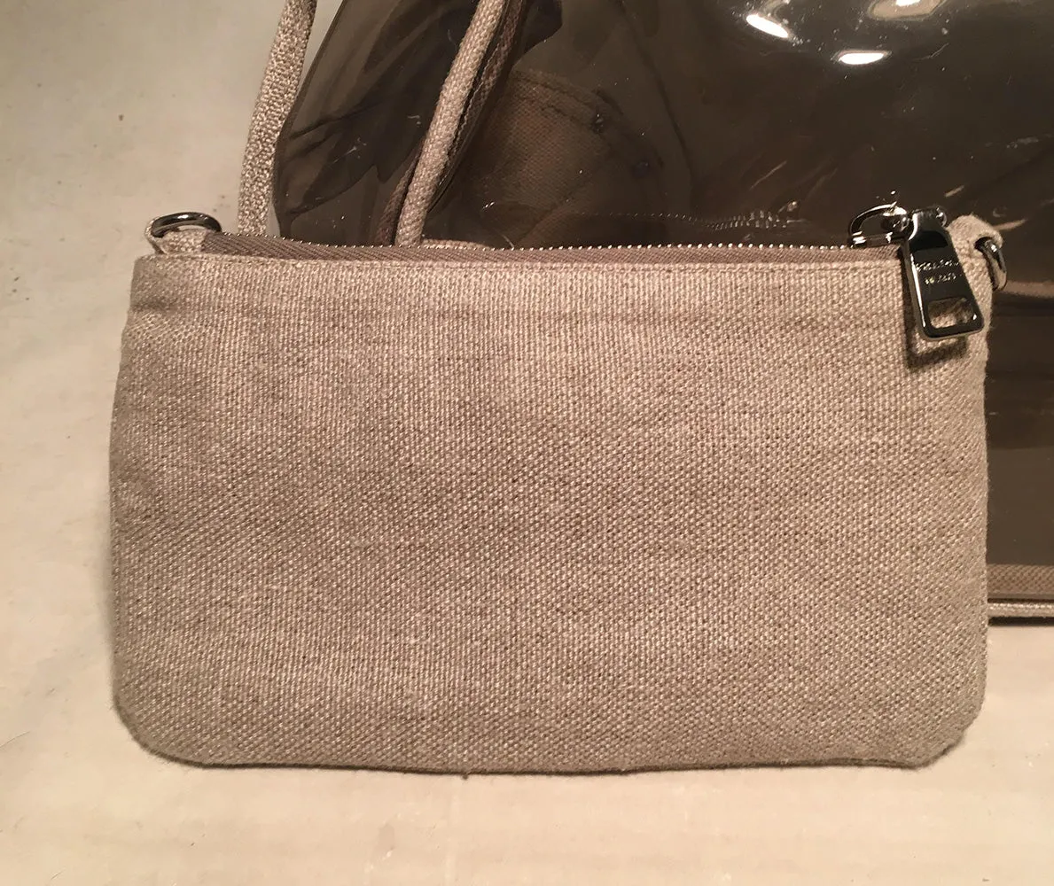 Prada Crystal Mistolino Plex Vinyl Canvas Frame Handbag