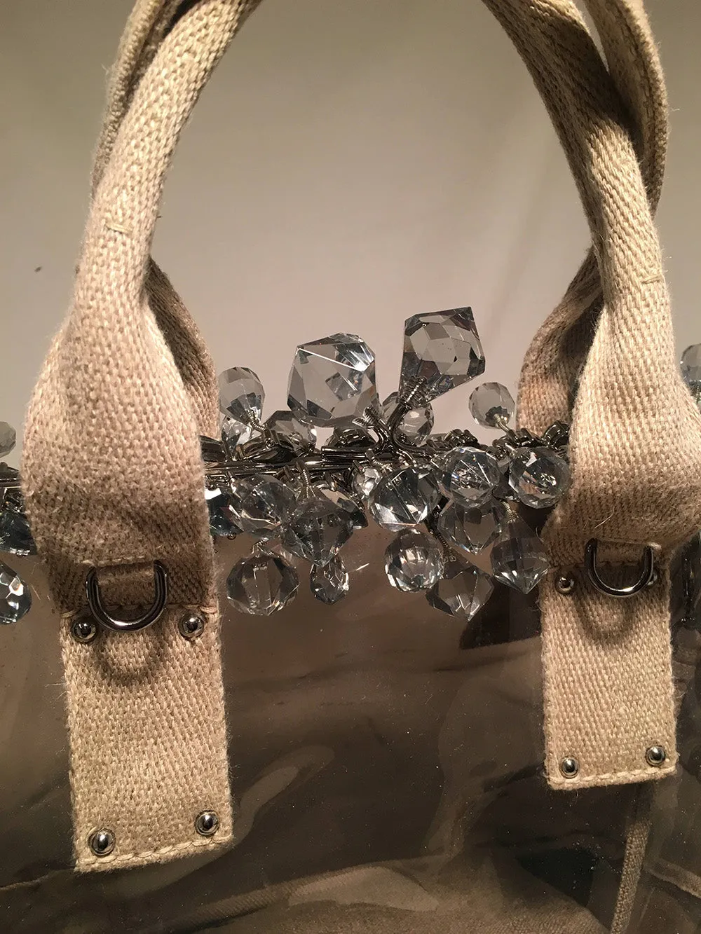 Prada Crystal Mistolino Plex Vinyl Canvas Frame Handbag