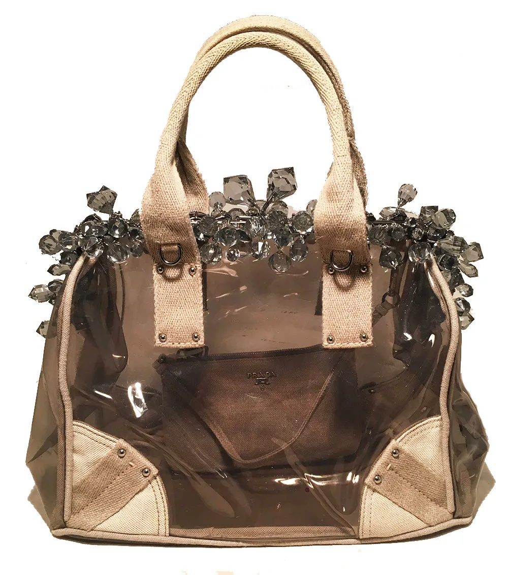 Prada Crystal Mistolino Plex Vinyl Canvas Frame Handbag