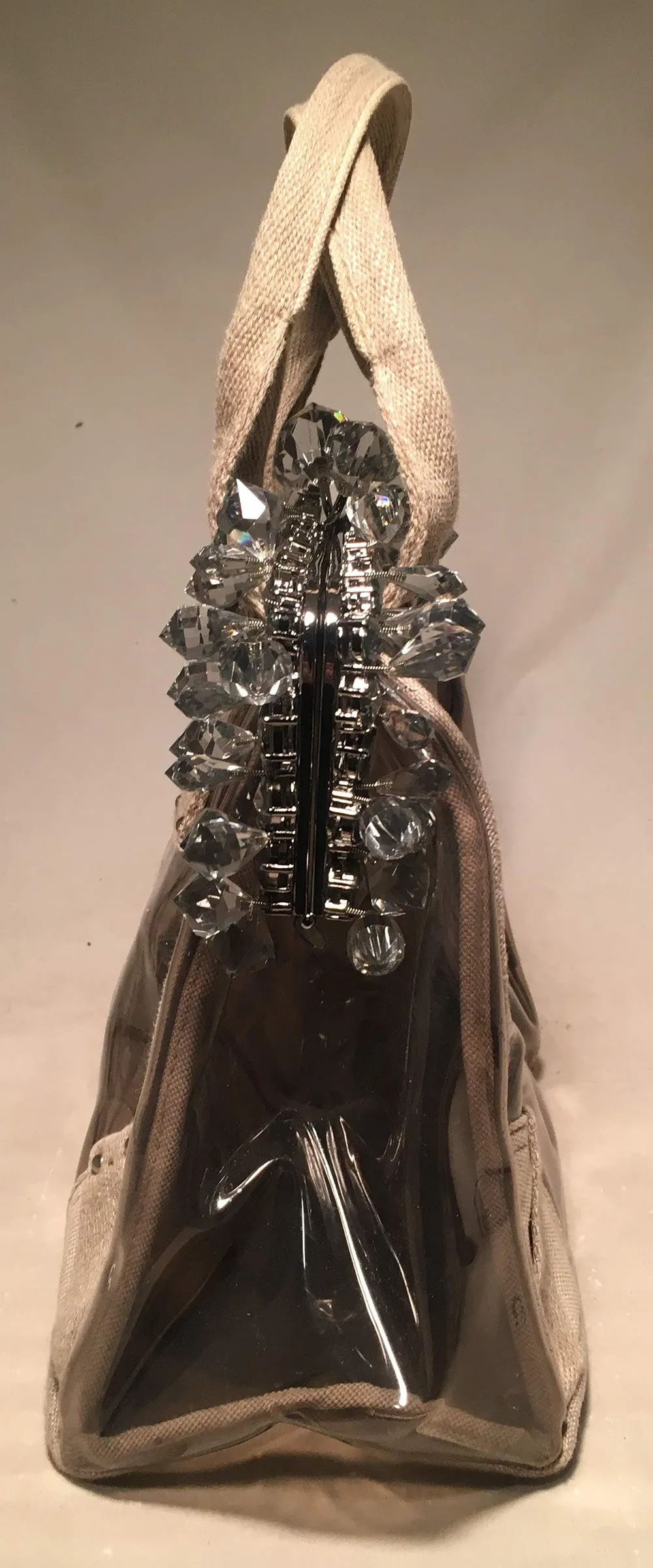 Prada Crystal Mistolino Plex Vinyl Canvas Frame Handbag