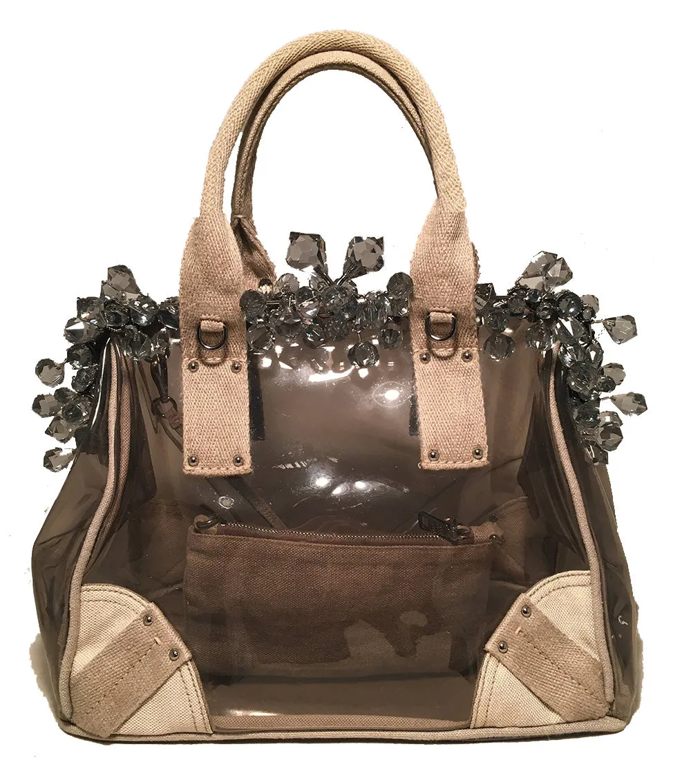 Prada Crystal Mistolino Plex Vinyl Canvas Frame Handbag