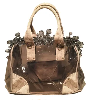 Prada Crystal Mistolino Plex Vinyl Canvas Frame Handbag