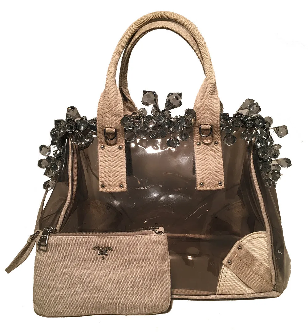 Prada Crystal Mistolino Plex Vinyl Canvas Frame Handbag