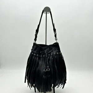 Pre-owned PRADA Soft Calf Fringe Bucket Bag Nero Black LA20836