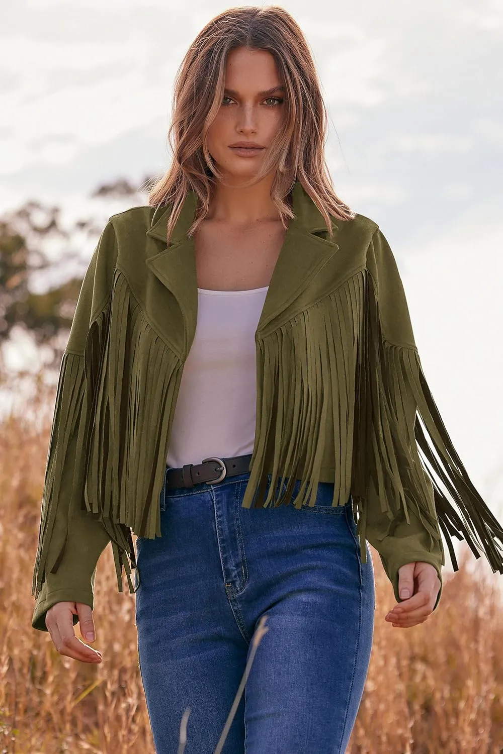 PRETTYGARDEN Women's Faux Suede Leather Jackets Tassel Motorcycle Cropped Coats 2025 Fashion Clothes