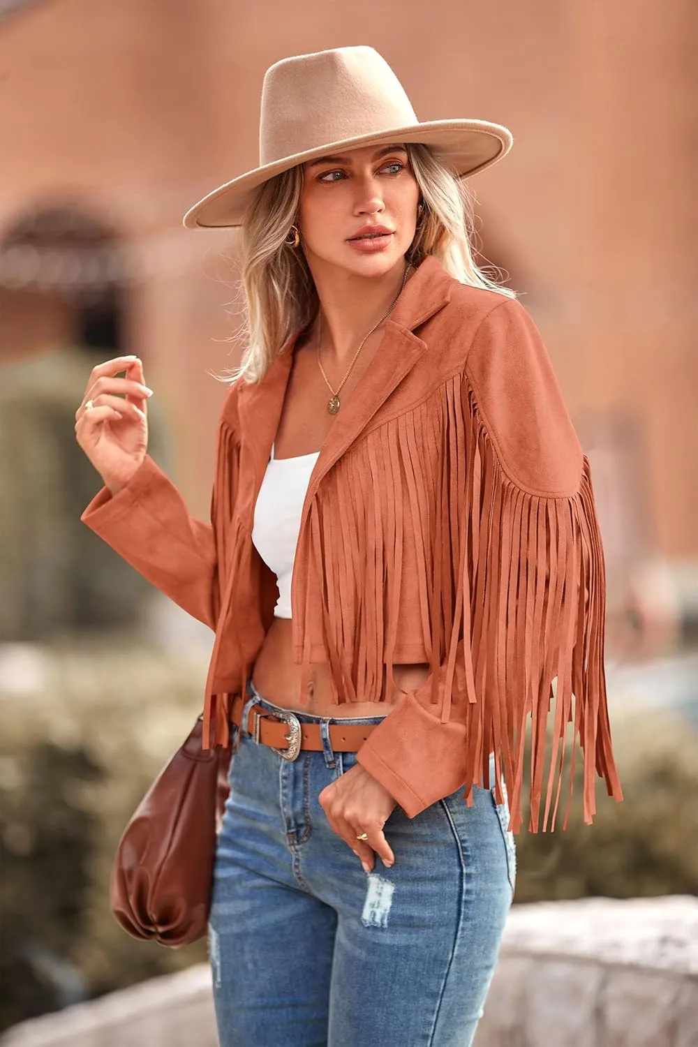 PRETTYGARDEN Women's Faux Suede Leather Jackets Tassel Motorcycle Cropped Coats 2025 Fashion Clothes