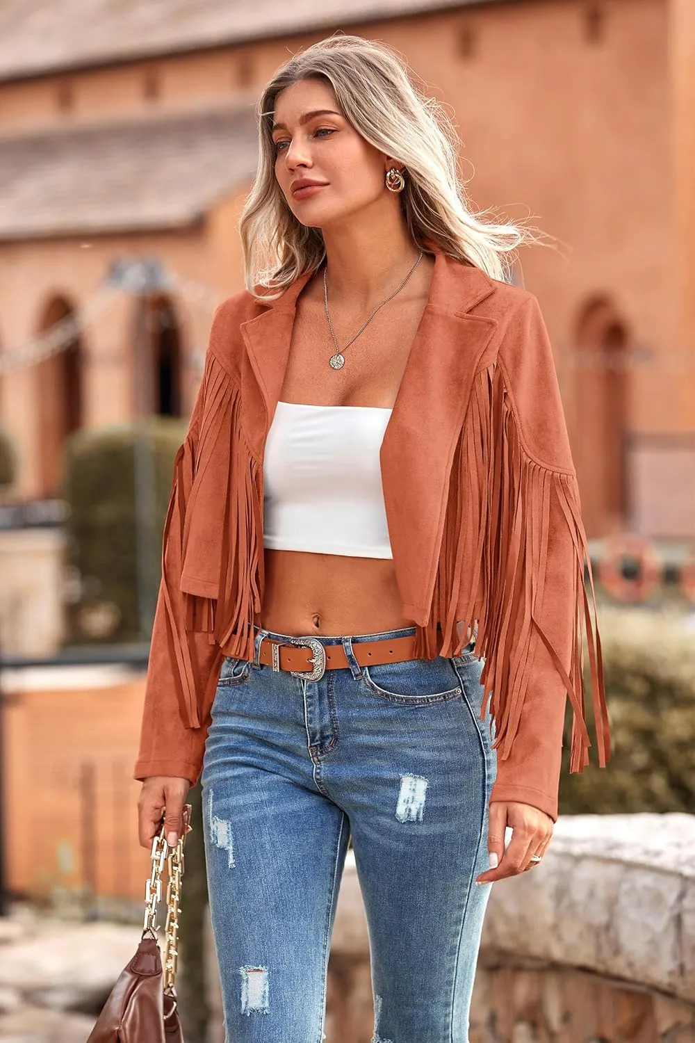 PRETTYGARDEN Women's Faux Suede Leather Jackets Tassel Motorcycle Cropped Coats 2025 Fashion Clothes