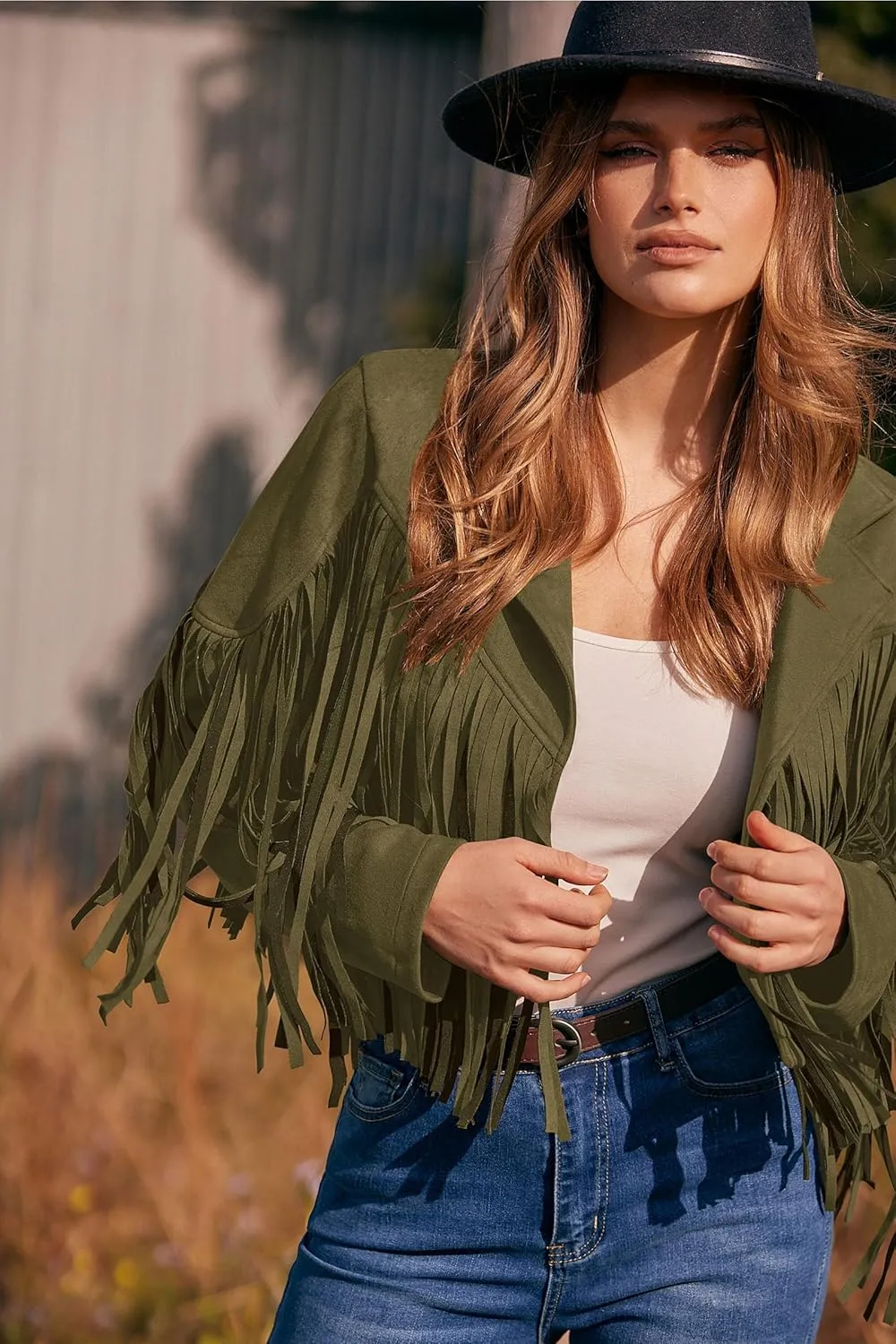 PRETTYGARDEN Women's Faux Suede Leather Jackets Tassel Motorcycle Cropped Coats 2025 Fashion Clothes