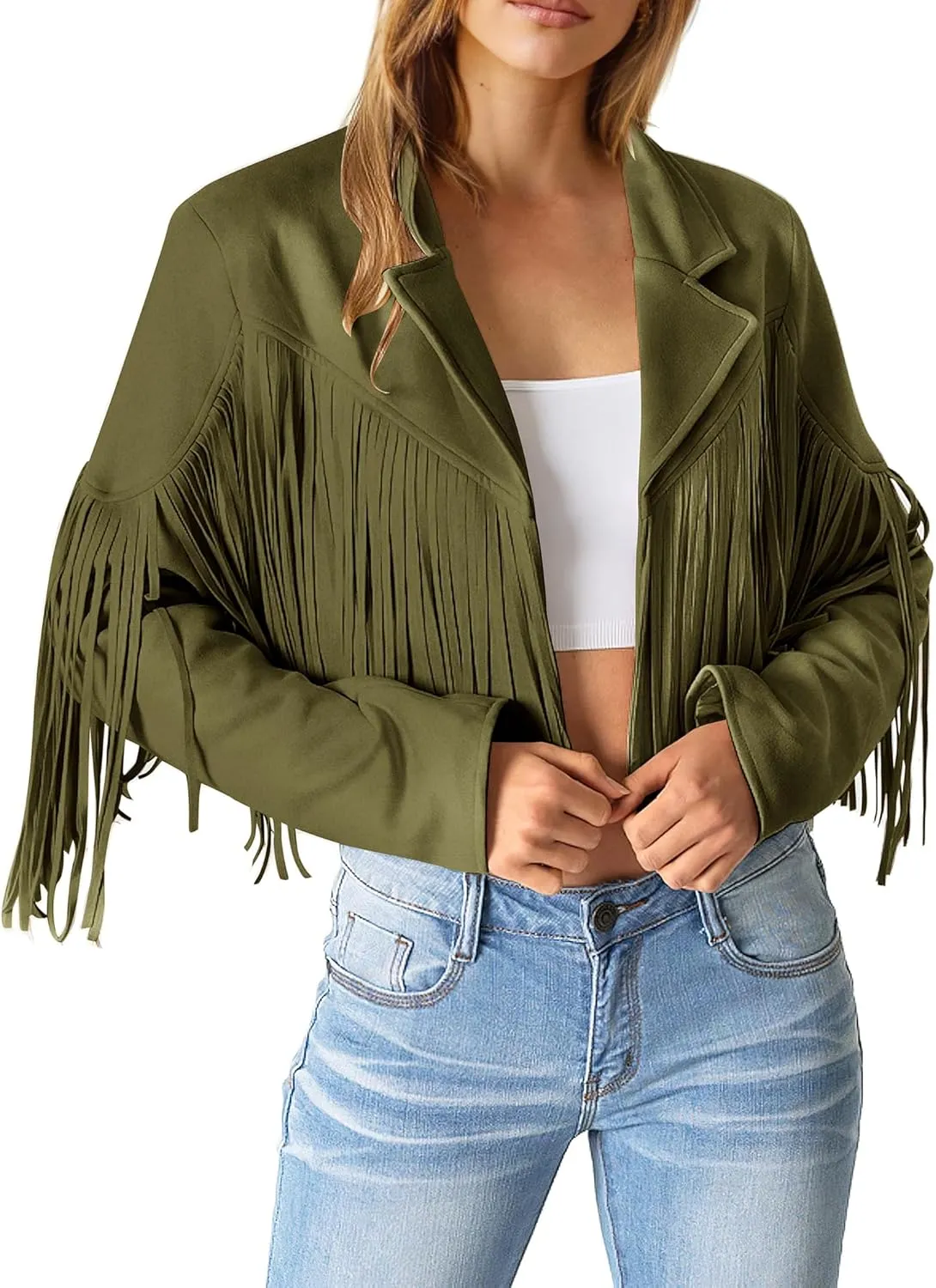 PRETTYGARDEN Women's Faux Suede Leather Jackets Tassel Motorcycle Cropped Coats 2025 Fashion Clothes