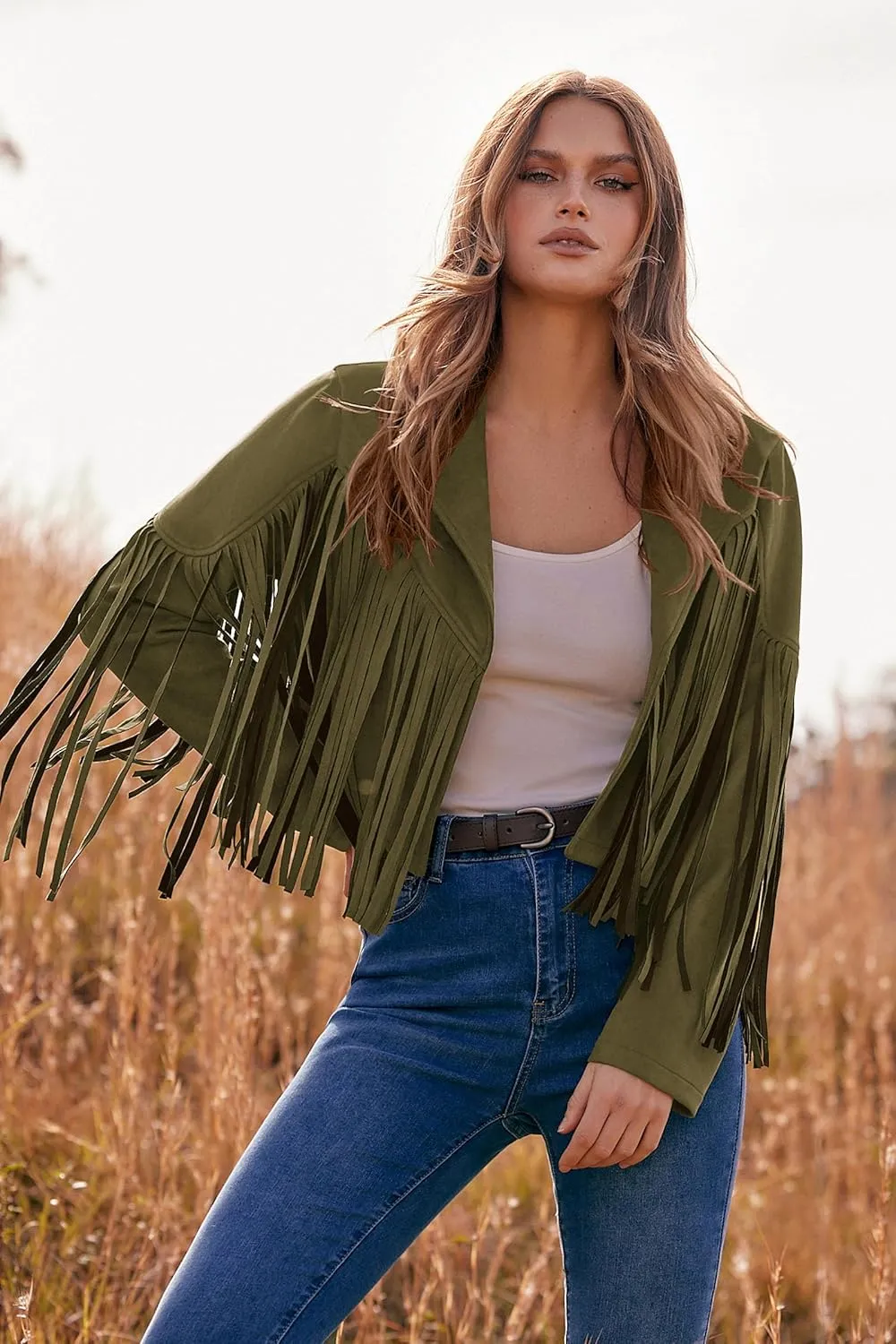 PRETTYGARDEN Women's Faux Suede Leather Jackets Tassel Motorcycle Cropped Coats 2025 Fashion Clothes