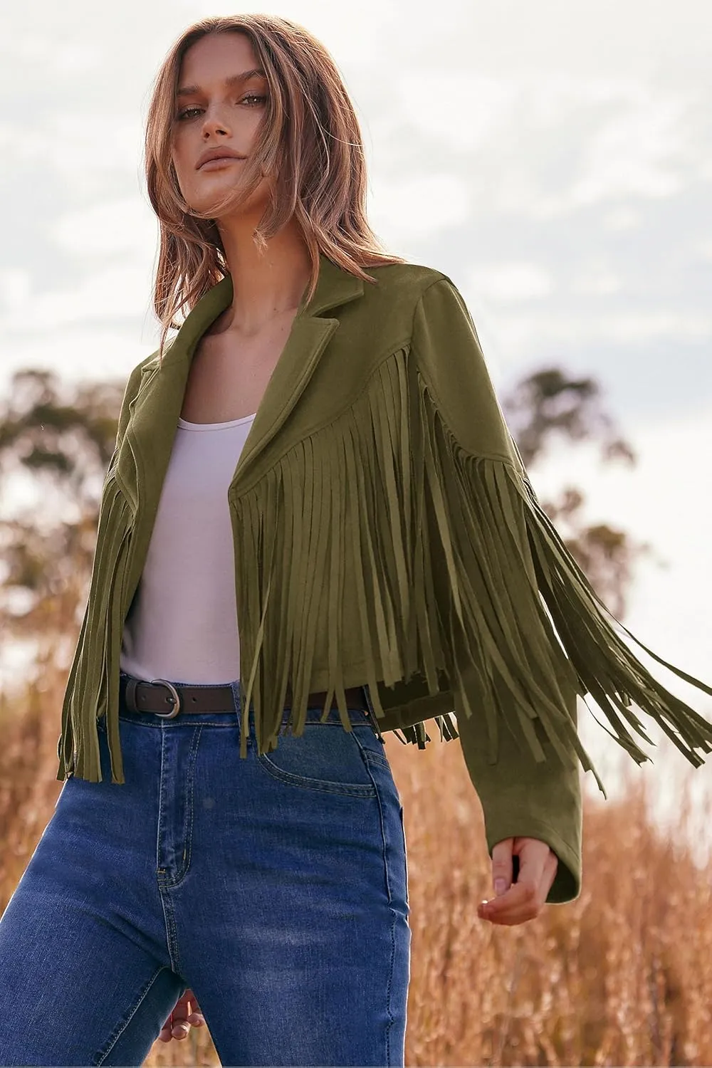 PRETTYGARDEN Women's Faux Suede Leather Jackets Tassel Motorcycle Cropped Coats 2025 Fashion Clothes