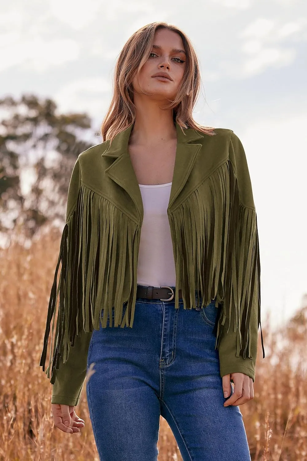 PRETTYGARDEN Women's Faux Suede Leather Jackets Tassel Motorcycle Cropped Coats 2025 Fashion Clothes