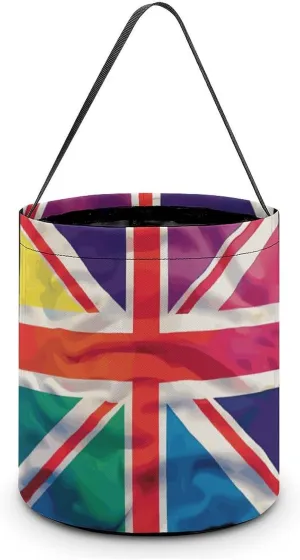 Proud Union Jack Rainbow UK Flag Easter Basket Egg Buckets with Handles Hunt Tote Bags Reusable Handbag for Decoration