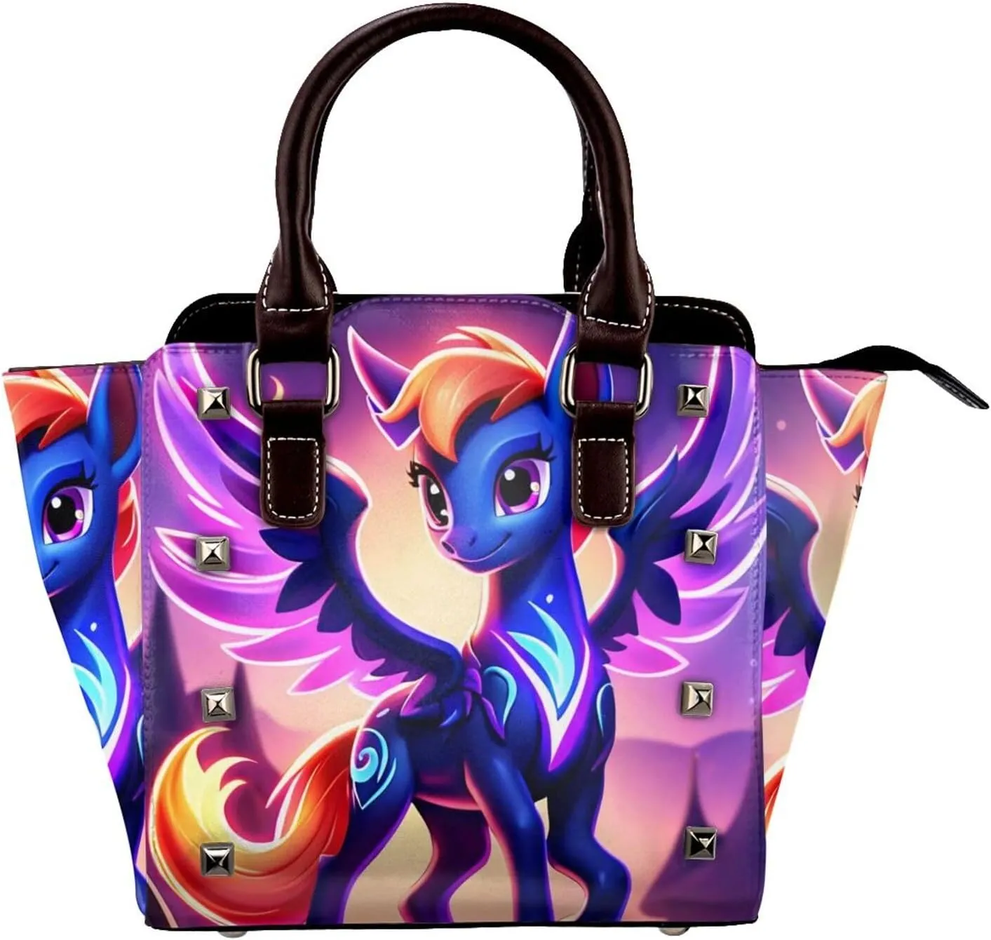 PU Leather Rivet Shoulder Bag for Women,Ember Twilight Print Women's Crossbody Handbag Purse Adjustable & Removable Strap Small Tote Bags