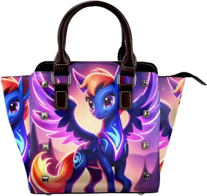 PU Leather Rivet Shoulder Bag for Women,Ember Twilight Print Women's Crossbody Handbag Purse Adjustable & Removable Strap Small Tote Bags