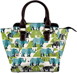 PU Leather Rivet Shoulder Bag for Women,Hardy Rhino Print Women's Crossbody Handbag Purse Adjustable & Removable Strap Small Tote Bags