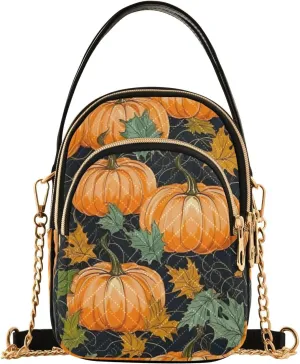 Pumpkin with Leaves and Vines Women's Purses Crossbody, Fashion Crossbody Bag Shoulder Bag with Zipper