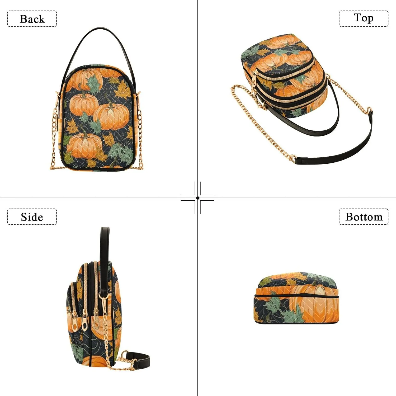 Pumpkin with Leaves and Vines Women's Purses Crossbody, Fashion Crossbody Bag Shoulder Bag with Zipper