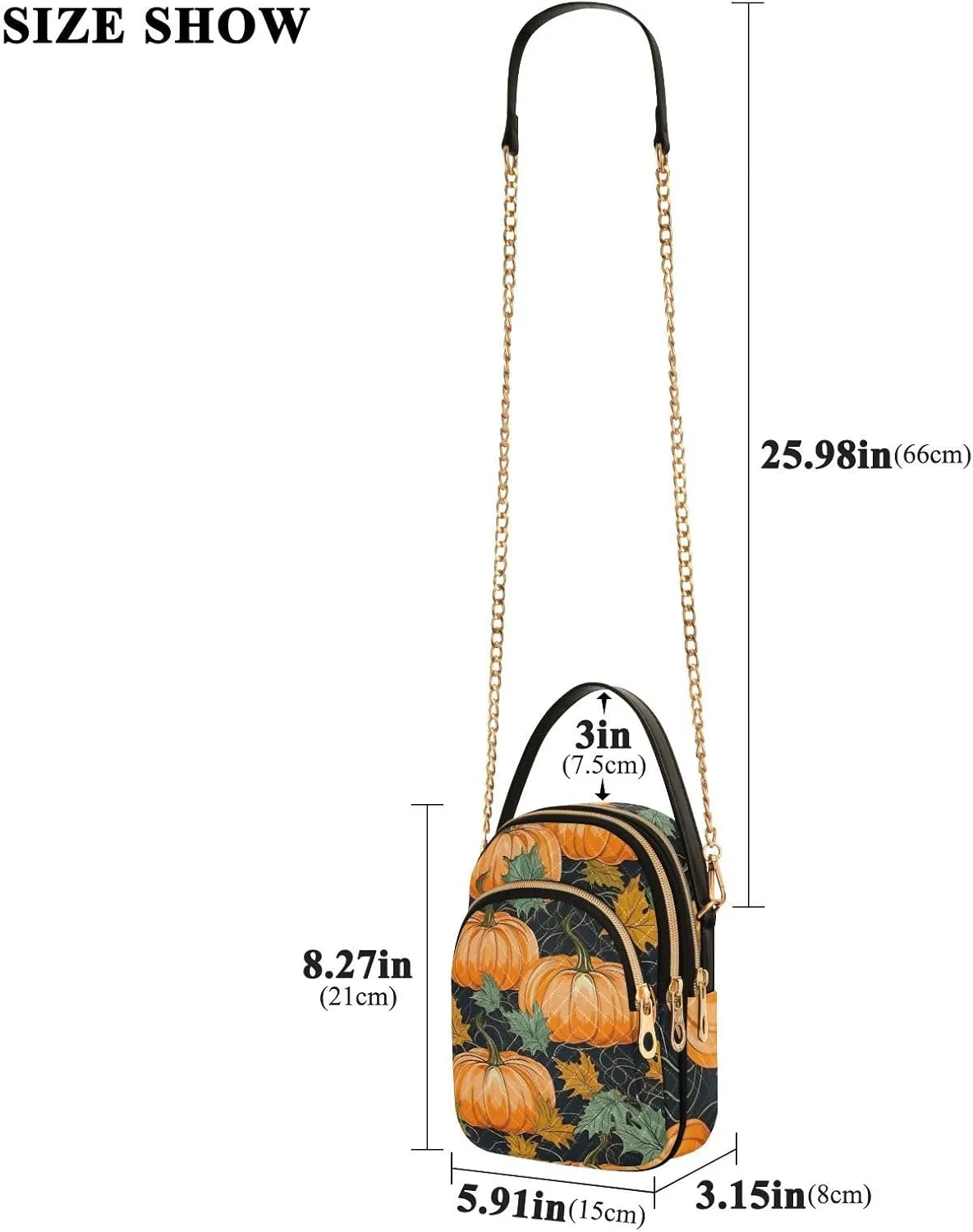 Pumpkin with Leaves and Vines Women's Purses Crossbody, Fashion Crossbody Bag Shoulder Bag with Zipper
