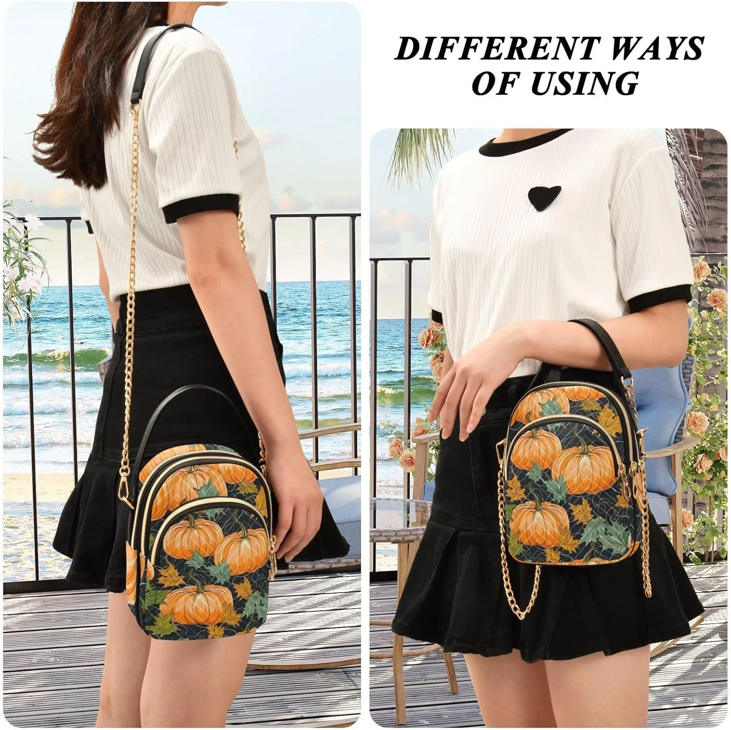 Pumpkin with Leaves and Vines Women's Purses Crossbody, Fashion Crossbody Bag Shoulder Bag with Zipper