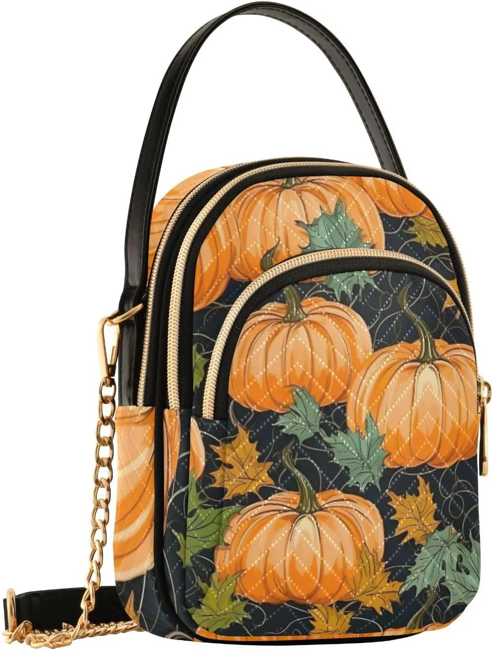 Pumpkin with Leaves and Vines Women's Purses Crossbody, Fashion Crossbody Bag Shoulder Bag with Zipper